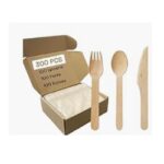 Disposable Wooden Cutlery Set - 300 Pack